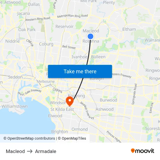 Macleod to Armadale map