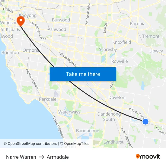 Narre Warren to Armadale map