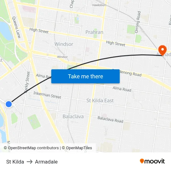 St Kilda to Armadale map