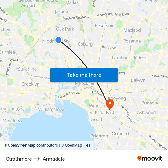 Strathmore to Armadale map