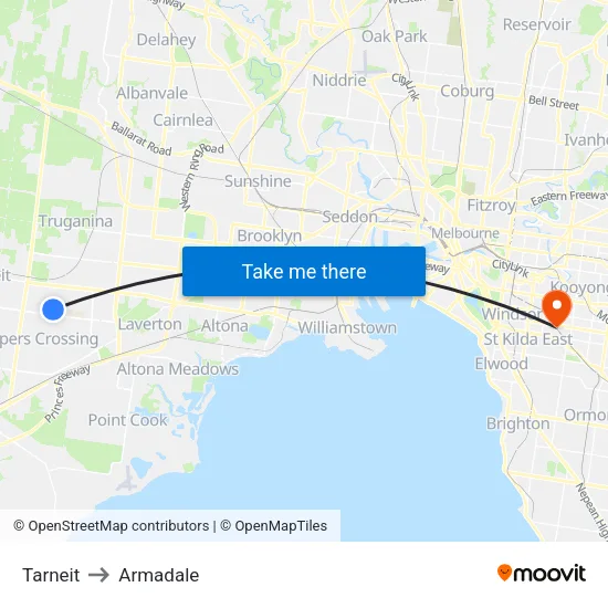 Tarneit to Armadale map