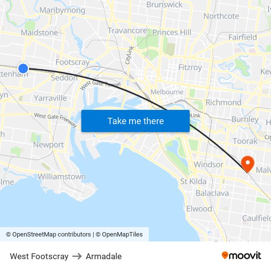 West Footscray to Armadale map