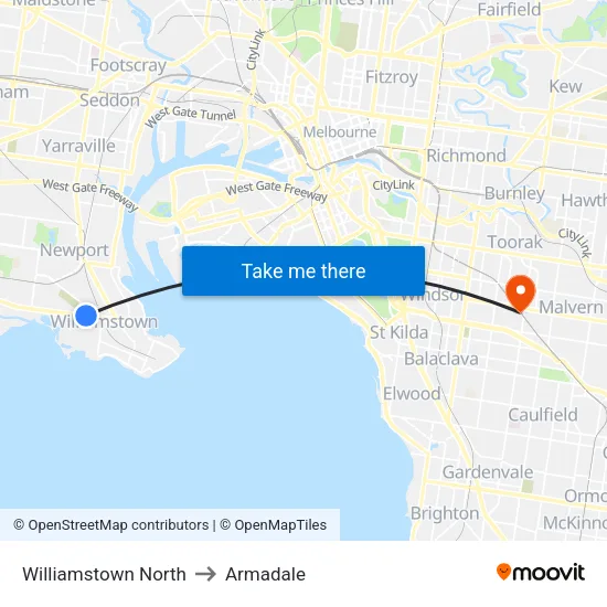 Williamstown North to Armadale map