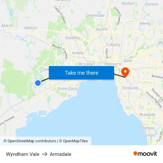 Wyndham Vale to Armadale map