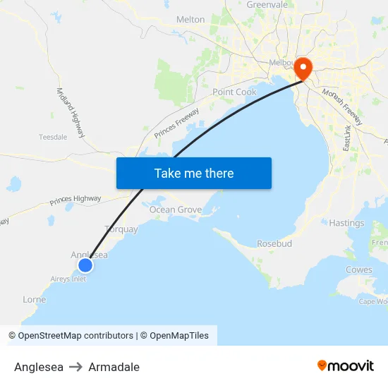 Anglesea to Armadale map