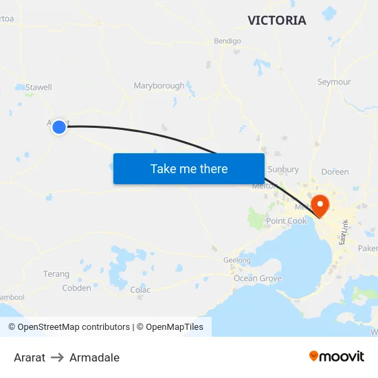 Ararat to Armadale map