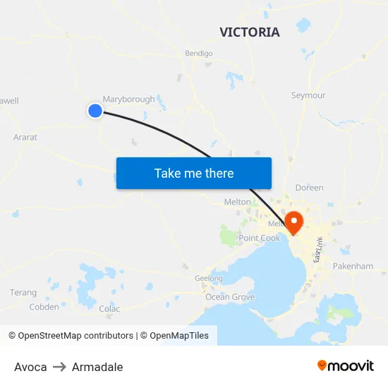 Avoca to Armadale map