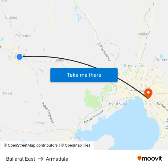Ballarat East to Armadale map