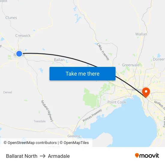 Ballarat North to Armadale map