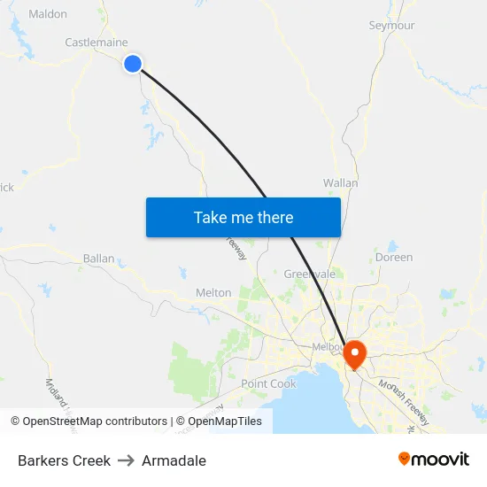 Barkers Creek to Armadale map