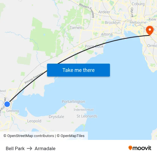 Bell Park to Armadale map