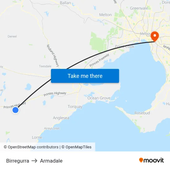 Birregurra to Armadale map