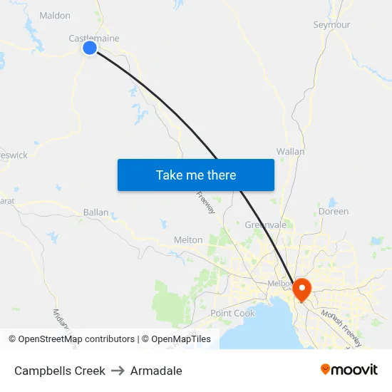 Campbells Creek to Armadale map