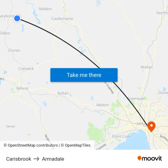 Carisbrook to Armadale map