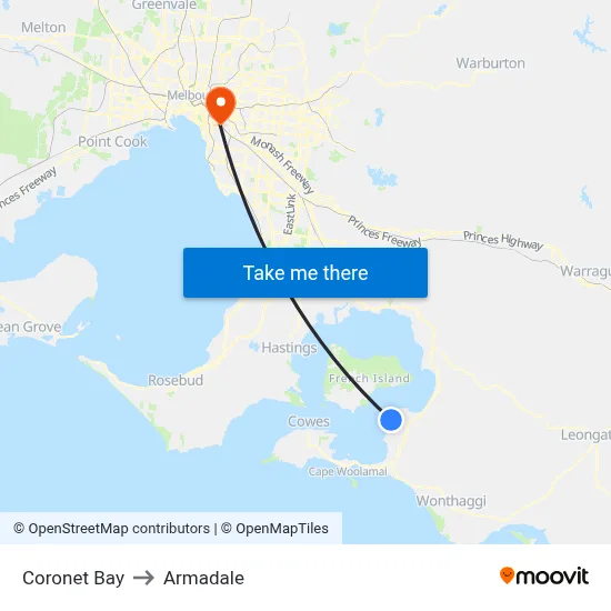 Coronet Bay to Armadale map