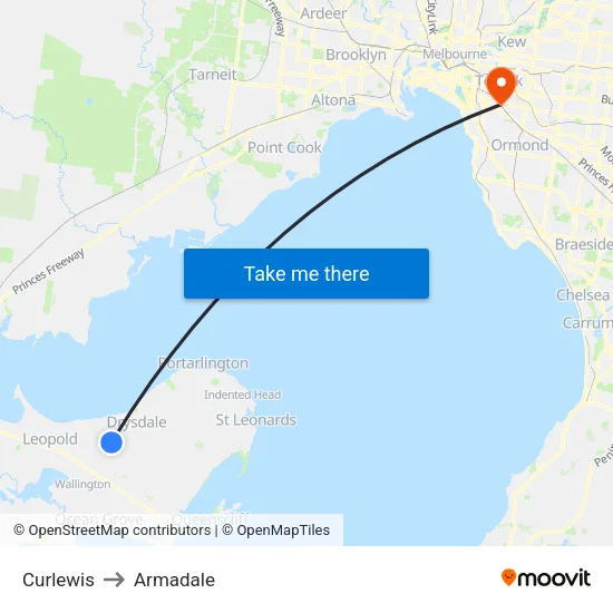 Curlewis to Armadale map
