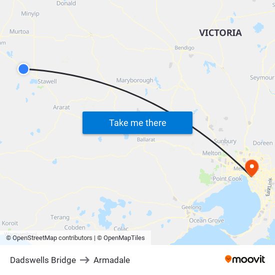 Dadswells Bridge to Armadale map