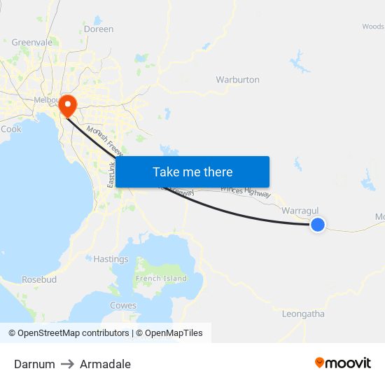 Darnum to Armadale map