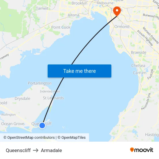 Queenscliff to Armadale map