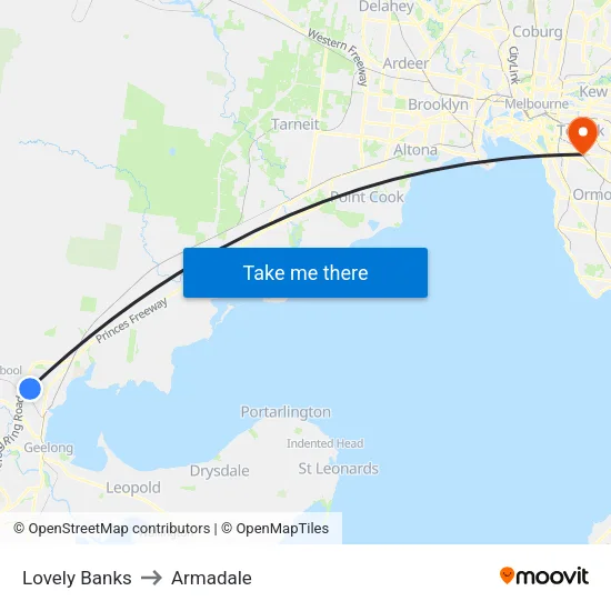 Lovely Banks to Armadale map