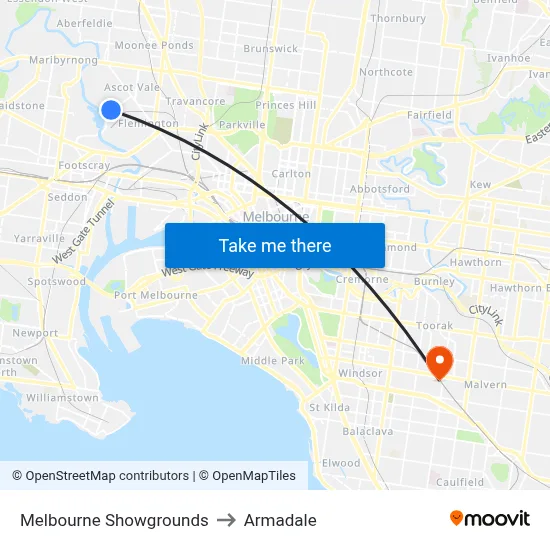 Melbourne Showgrounds to Armadale map