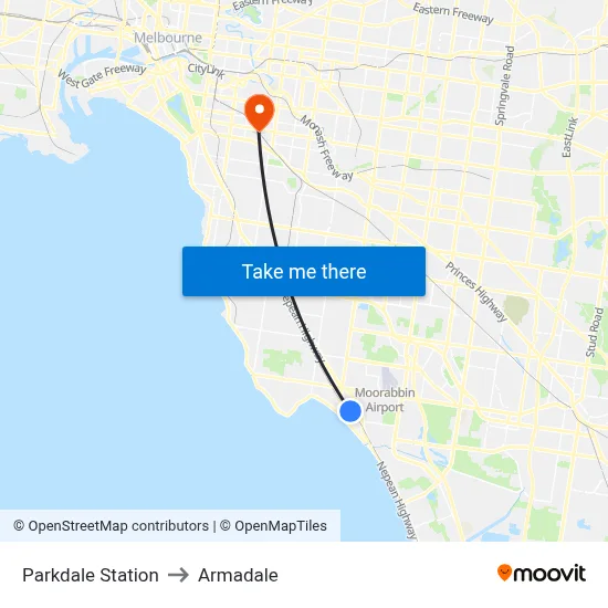 Parkdale Station to Armadale map