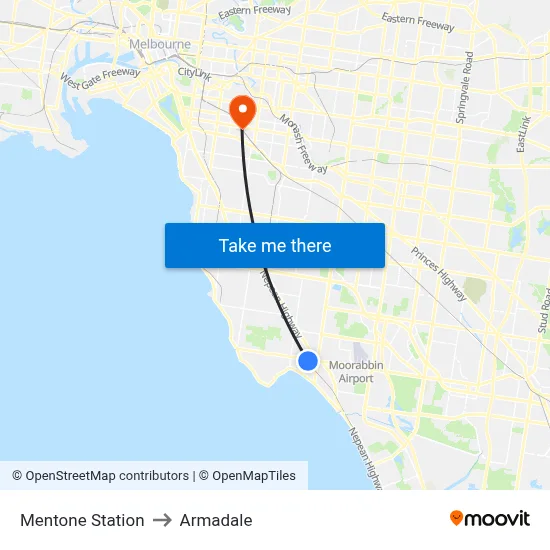 Mentone Station to Armadale map