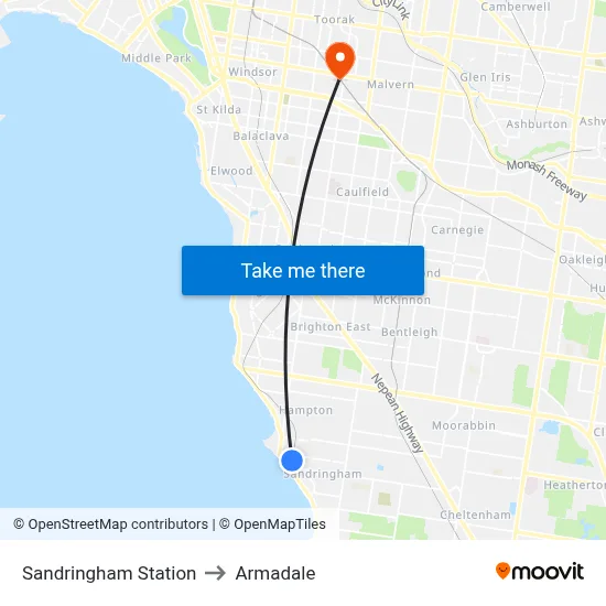 Sandringham Station to Armadale map