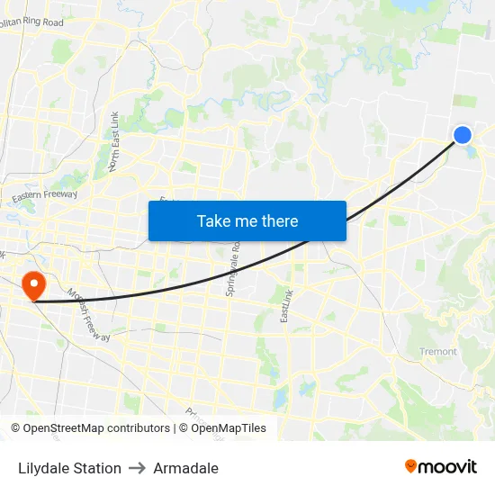 Lilydale Station to Armadale map