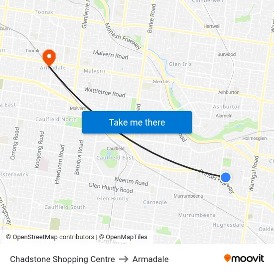 Chadstone Shopping Centre to Armadale map