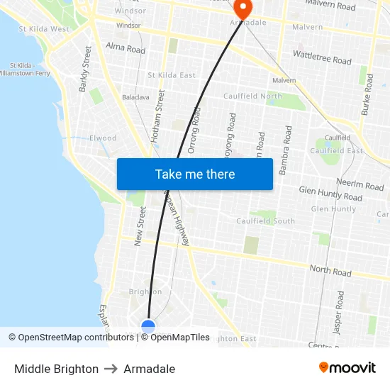 Middle Brighton to Armadale map