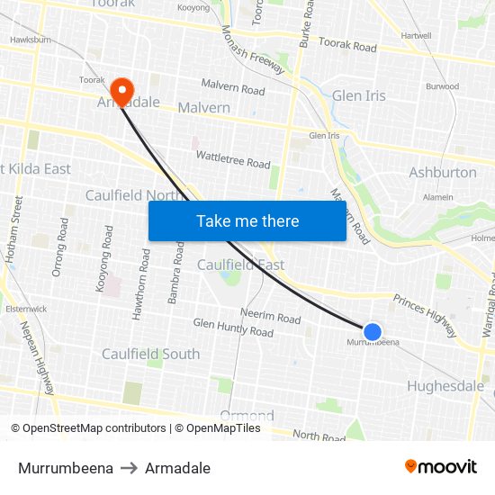 Murrumbeena to Armadale map