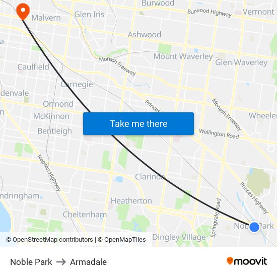 Noble Park to Armadale map