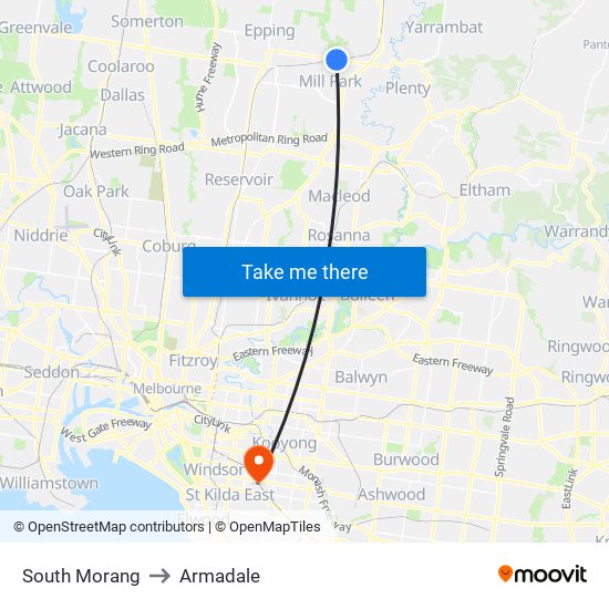 South Morang to Armadale map