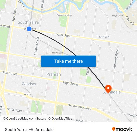 South Yarra to Armadale map