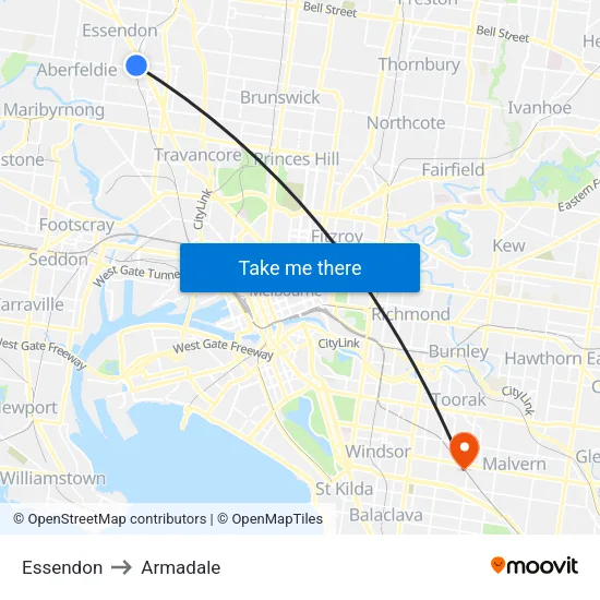 Essendon to Armadale map