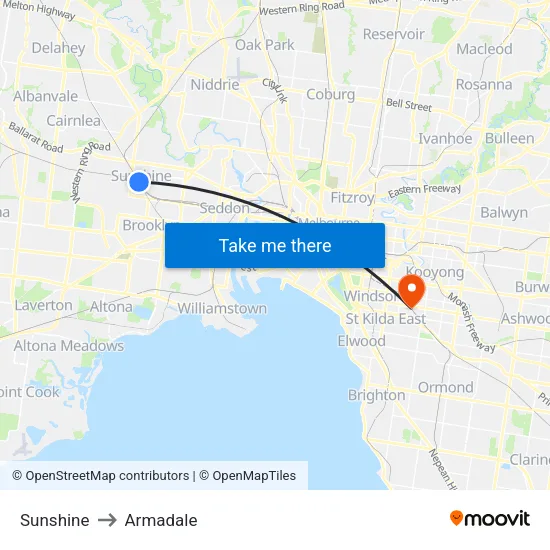Sunshine to Armadale map