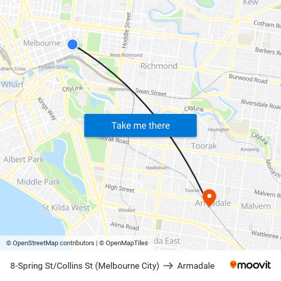 8-Spring St/Collins St (Melbourne City) to Armadale map