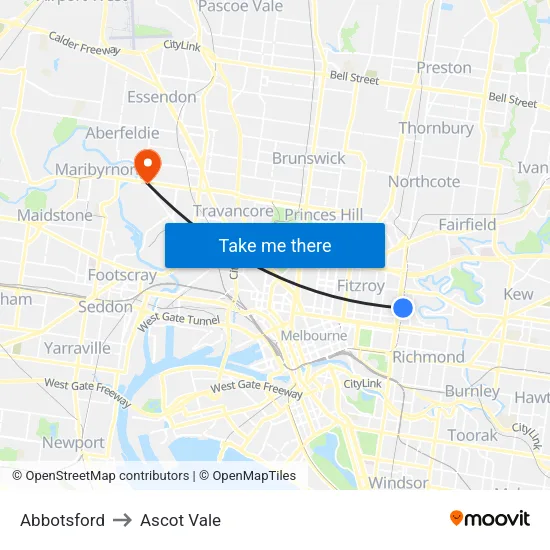 Abbotsford to Ascot Vale map