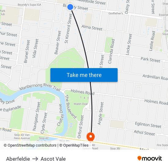 Aberfeldie to Ascot Vale map