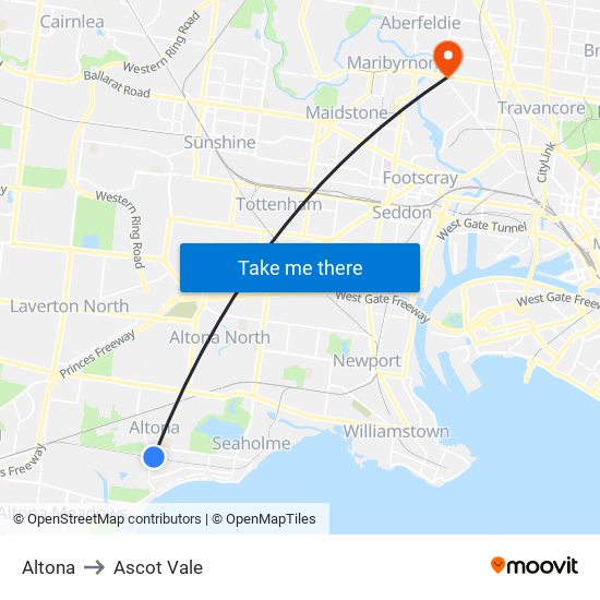 Altona to Ascot Vale map