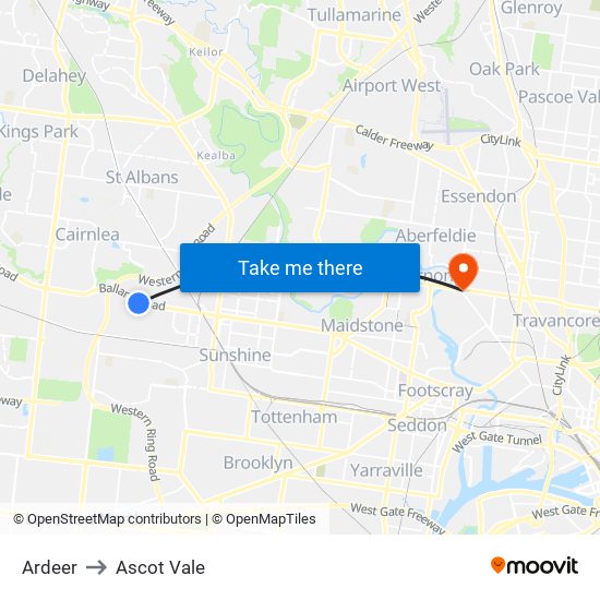 Ardeer to Ascot Vale map