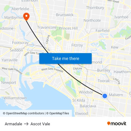 Armadale to Ascot Vale map