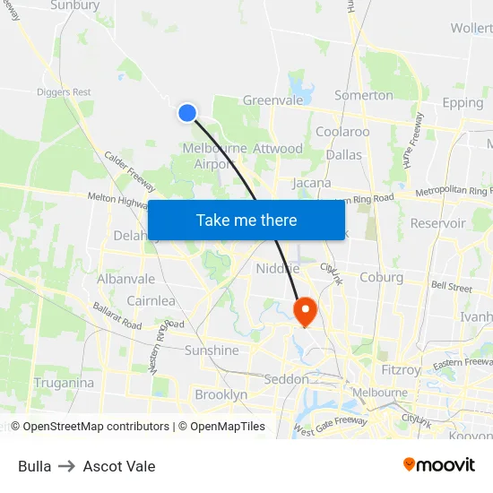 Bulla to Ascot Vale map