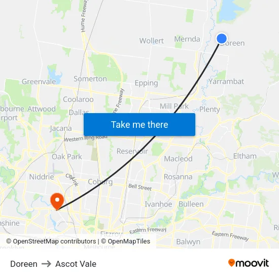 Doreen to Ascot Vale map