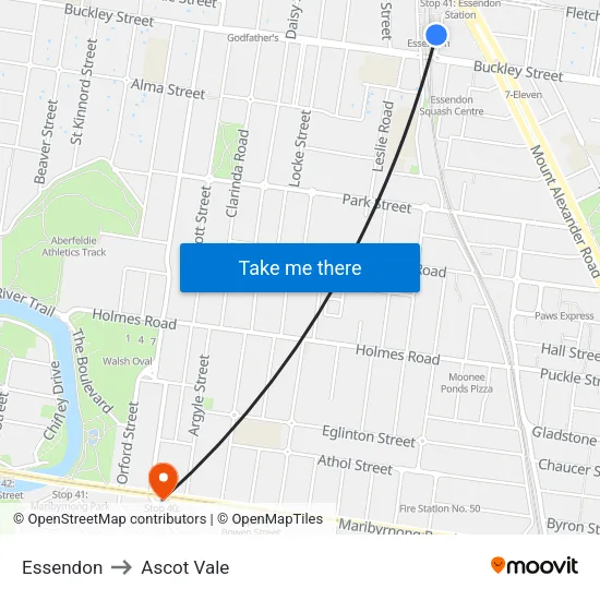 Essendon to Ascot Vale map