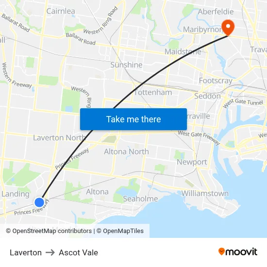 Laverton to Ascot Vale map