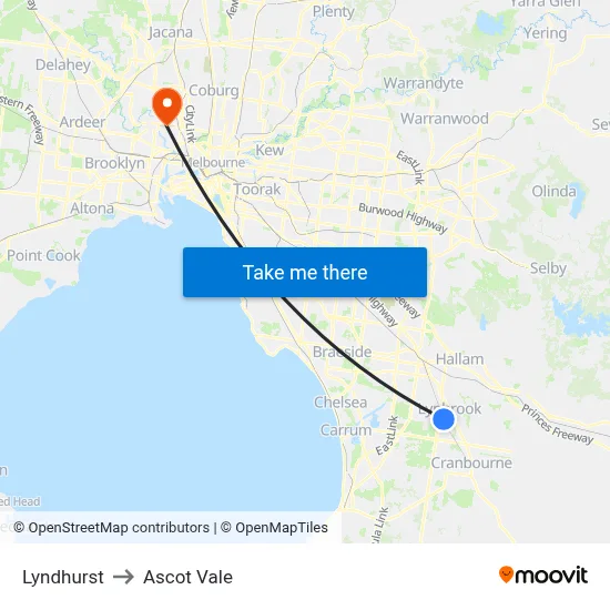 Lyndhurst to Ascot Vale map