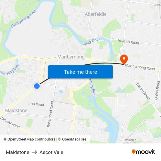 Maidstone to Ascot Vale map