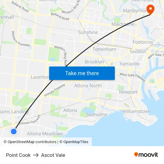 Point Cook to Ascot Vale map